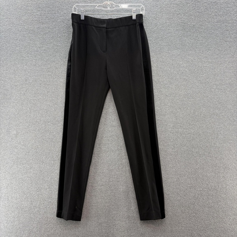 Akris Punto Pants Women 6 Black Ponte Velvet Tux Stripe Tapered Slim Cigarette
